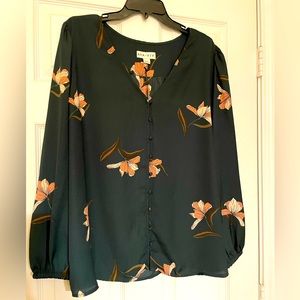 NEW WITH TAGS!!  Ava & Viv button down V-neck, black with floral pattern - sz 1X